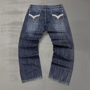 Vintage Pepe London Baggy Studded Blue Y2K Faded Denim Wide Leg Jeans 42 x 35